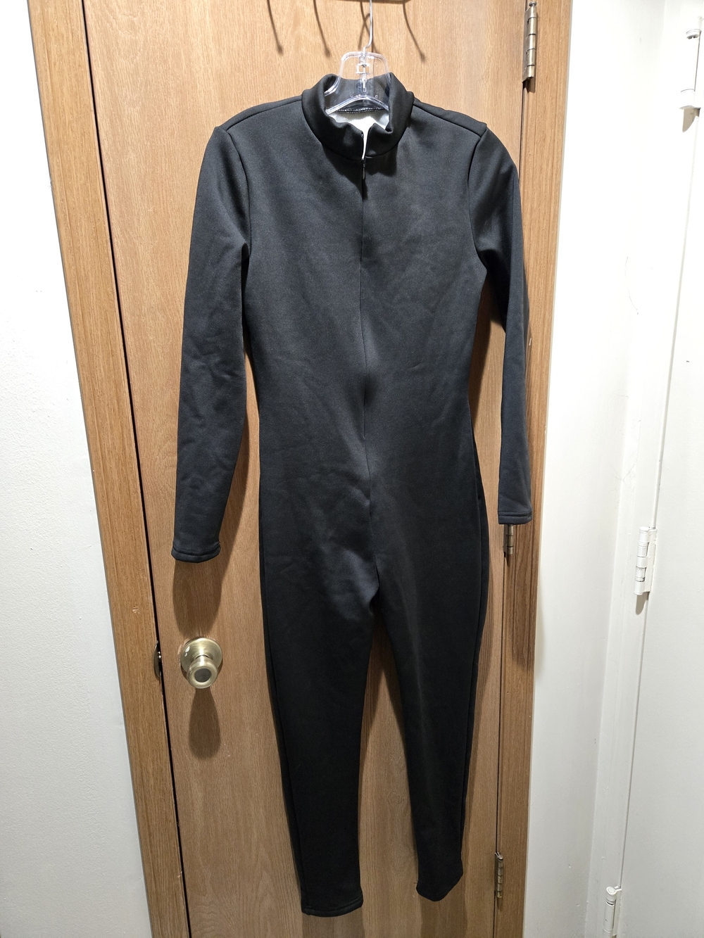 SHEIN Black Long-Sleeve Zip Front Bodysuit Jumpsuit